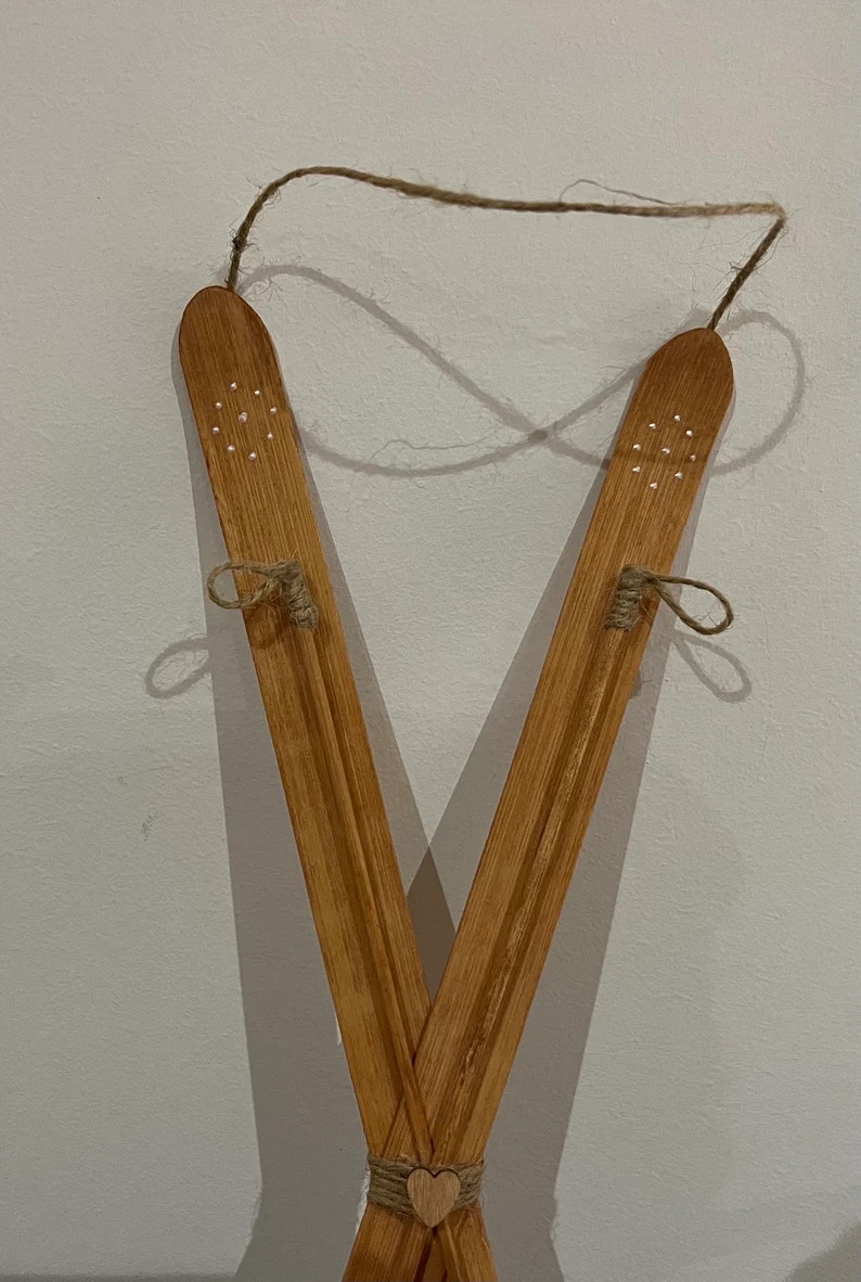 Handmade Wooden Skis Ornament 30cm Long - Etsy | Etsy (US)