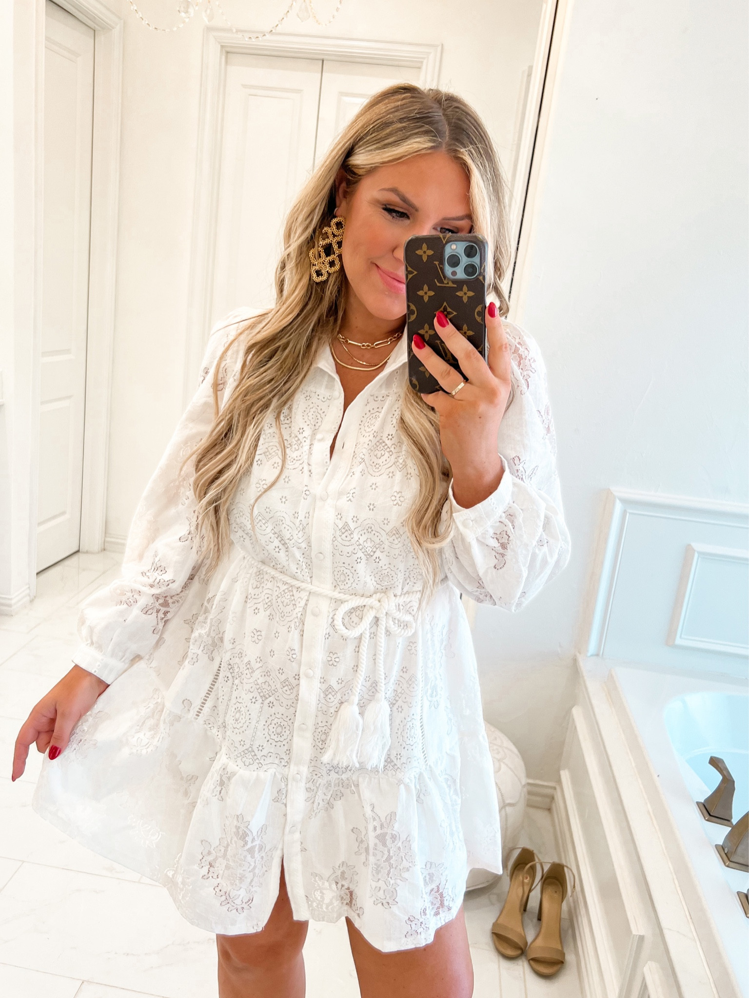 Wearing a. Medium! 
White dress
LWD 
Brides 
Bridal 
Easter 
Red dress boutique 

#LTKstyletip #LTKwedding #LTKunder100