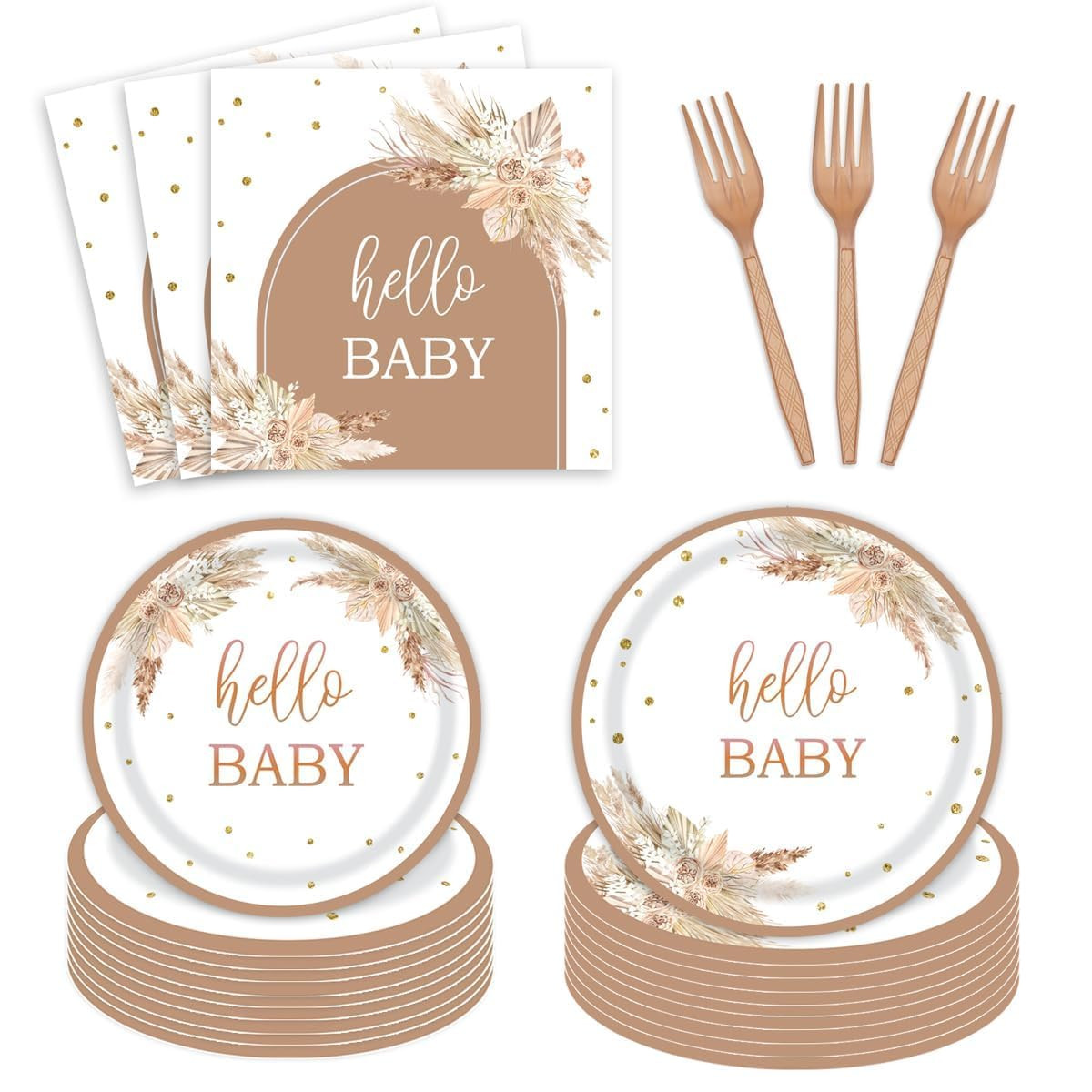 96pcs Boho Baby Shower Party Plates and Napkins Tableware Set for 24 Guests Bohemian Pampas Grass... | Amazon (US)