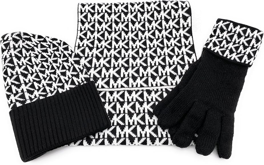 Michael Kors Women's Scarf, Hat, and Glove Set, Black/White | Amazon (US)
