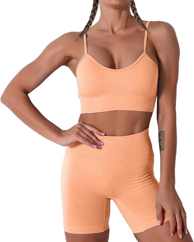 Women Seamless Yoga Set 2 Piece Workout Sport Bra with High Waist Shorts Legging Outfit Tracksuit... | Amazon (US)