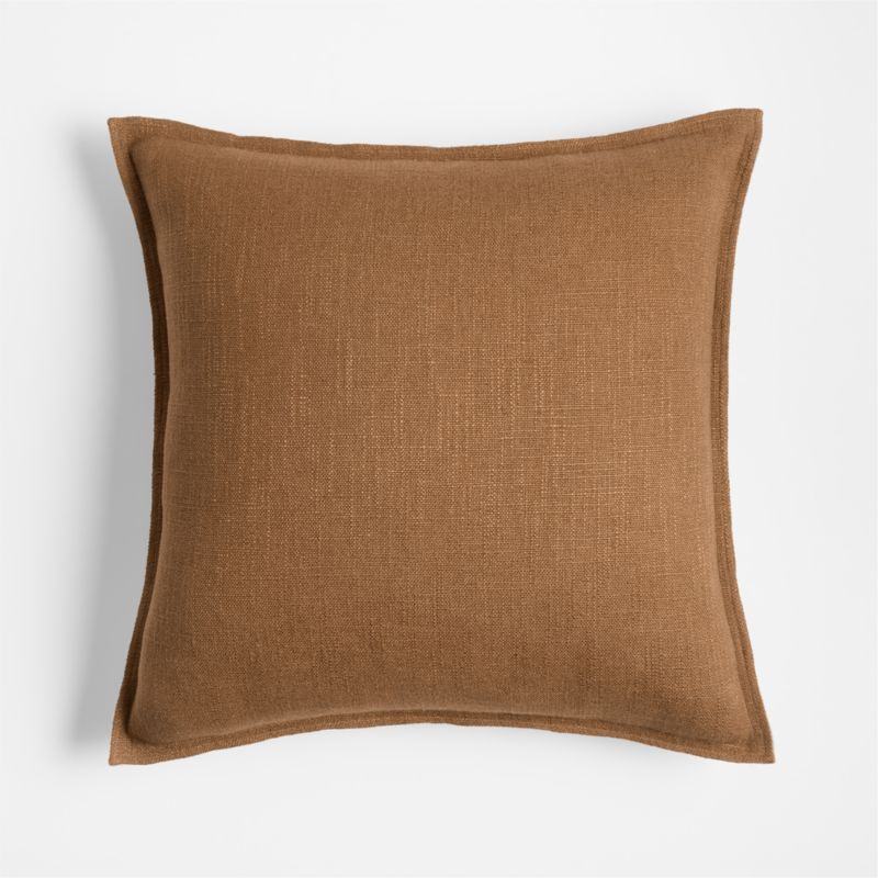 Maple Brown 20"x20" Organic Laundered Linen Throw Pillow with Feather Insert + Reviews | Crate & ... | Crate & Barrel