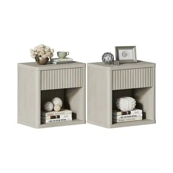 SICOTAS Set of 2 Nightstand with 1 Drawer and Open Storage - White/Oak | Bed Bath & Beyond