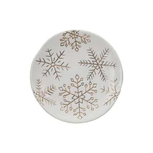 Storied Home Stoneware Plate with Gold Electroplated Snowflakes, White and Gold at Nordstrom | Nordstrom