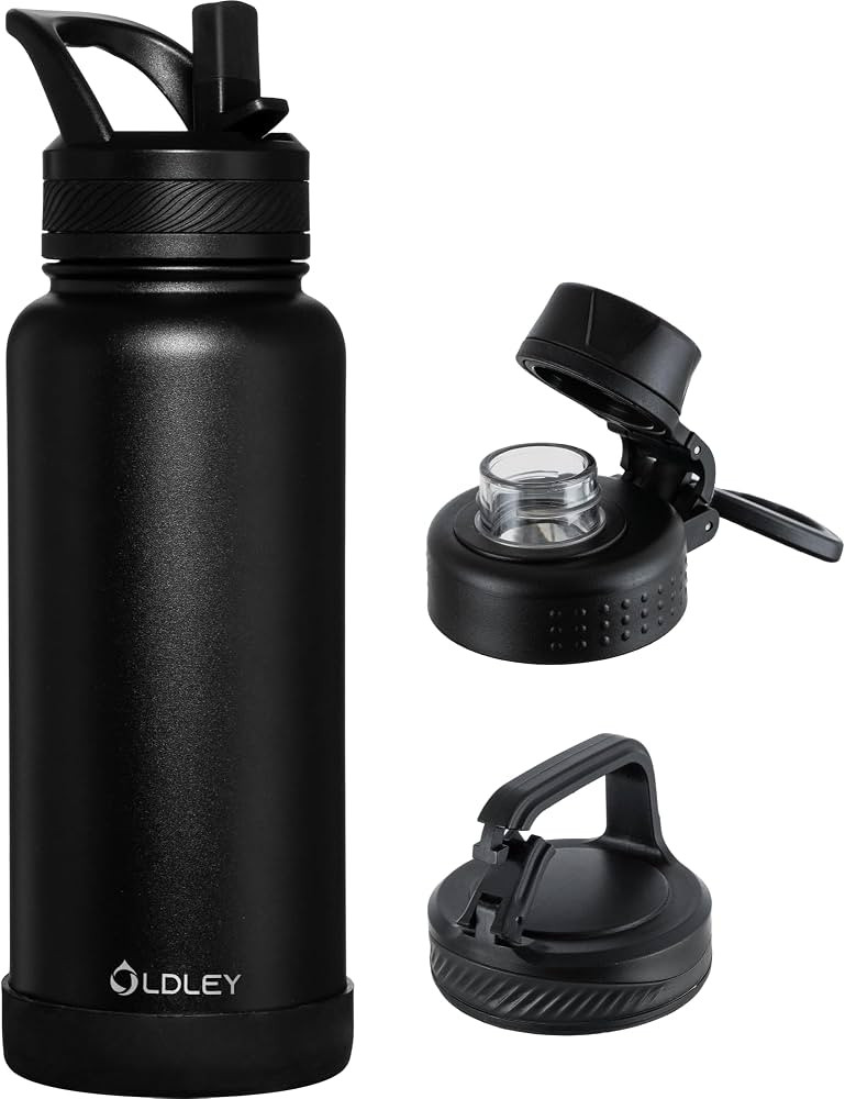 OLDLEY 32 oz Insulated Water Bottle With Straw, Stainless Steel Sports Water Cup Flask with 3 Lid... | Amazon (US)