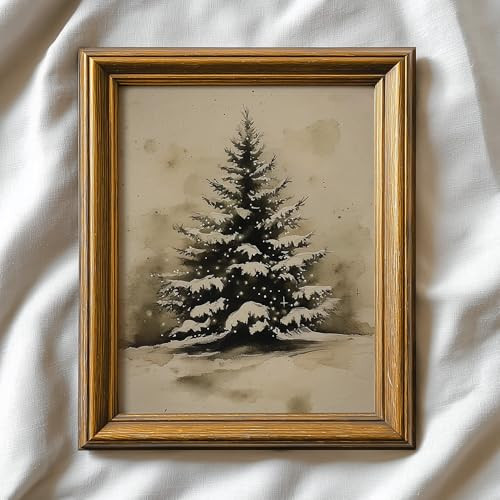 TwoDays Vintage Christmas Wall Art - Moody Xmas Aesthetic Prints for Room Decor, Rustic Winter Painting Artwork Poster Picture (Christmas Tree, 11" X 15", UNFRAMED) | Amazon (US)