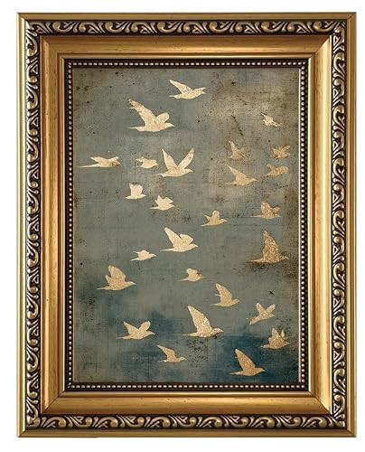Vintage Gold Framed Wall Art Flock of Birds Canvas Wall Art Neutral Landscape Print Modern Aesthetic Picture Abstract Artwork Minimalist Home Wall Decor for Bedroom Living Room 16x24 Inch | Amazon (US)