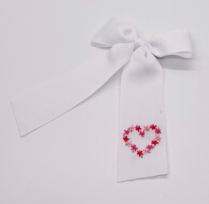 Valentines Floral Heart Hand-embroidered Bow | Etsy | Etsy (US)
