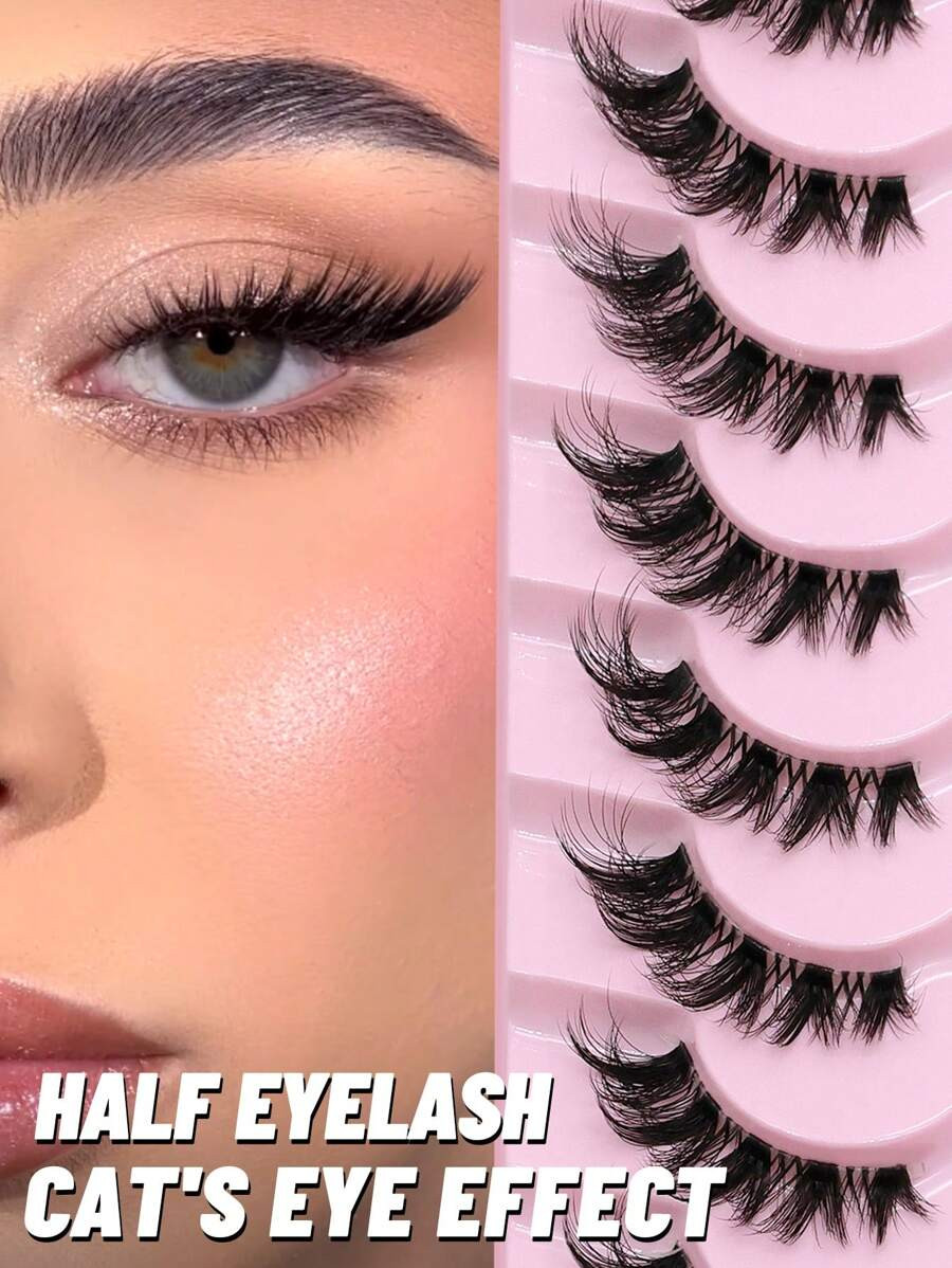 GROINNEYA 9 Pairs Half Lashes Clear Band Eyelashes Cat Eye False Eyelashes Short Soft 3d Faux Min... | SHEIN