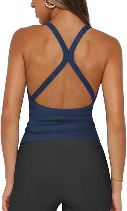 Womens Halter Tops Racerback Workout Tank Split-Back V Neck | Amazon (US)