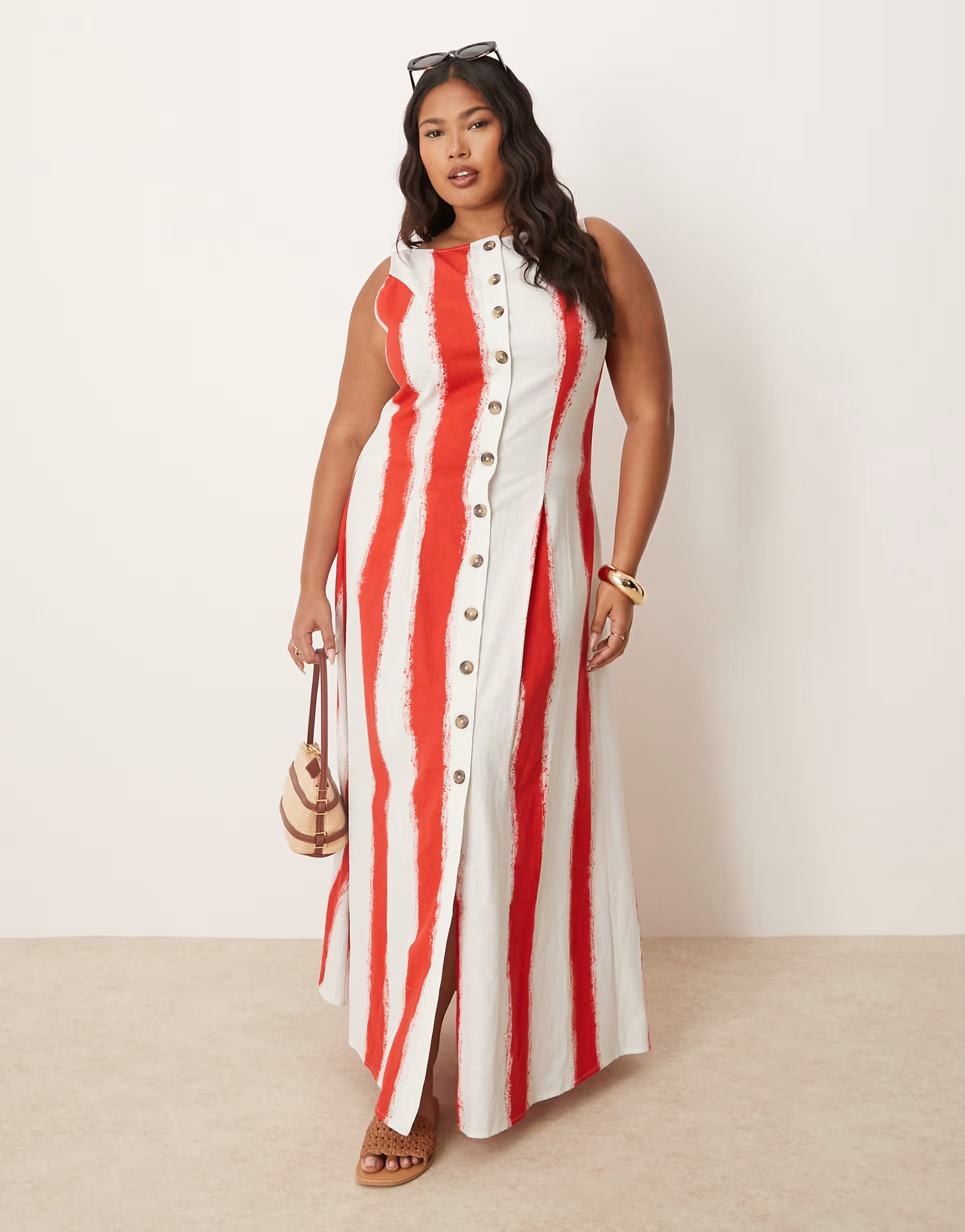 ASOS DESIGN Curve slash neck button down waistcoat maxi dress in stripe | ASOS | ASOS (Global)