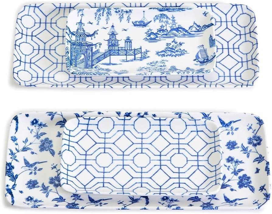 Two's Company Chinoiserie Set of 4 Tidbits and Tapas Trays with Assorted Colors | Amazon (US)