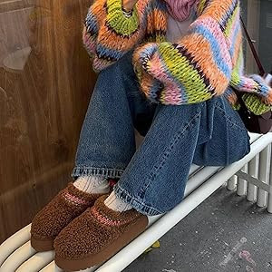 Women's Platform Slippers Mini Boots Braid with Plush Fleece Lining Fuzzy Slippers for Women Slip... | Amazon (US)