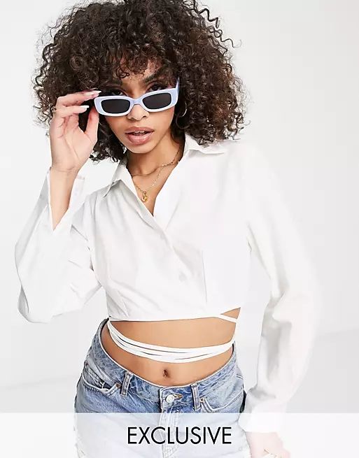 Missguided long sleeve shirt with asymmetric buttons in white | ASOS (Global)