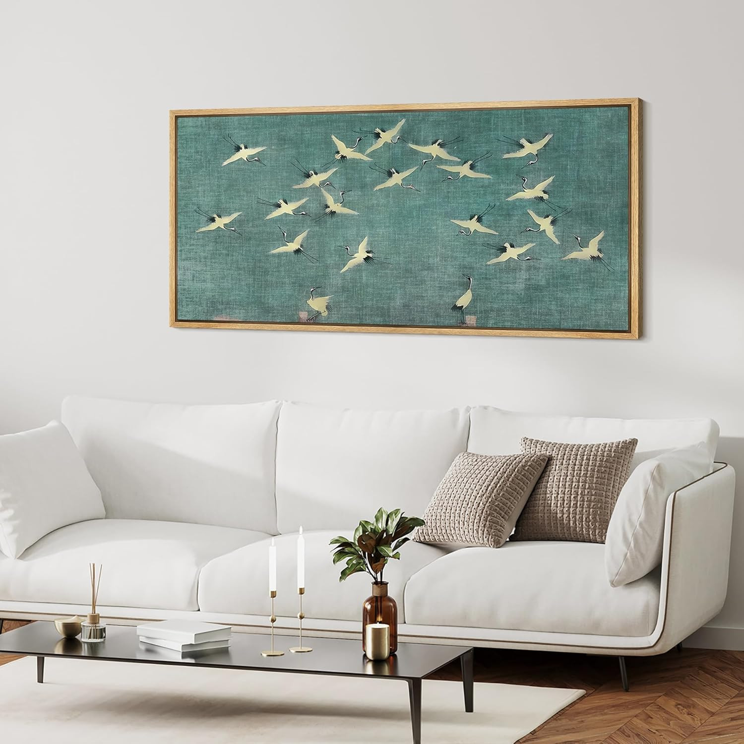 MUDECOR Extra Large Framed Canvas Print Wall Art Serene Skies White Birds in Flight on Teal Antiq... | Amazon (US)