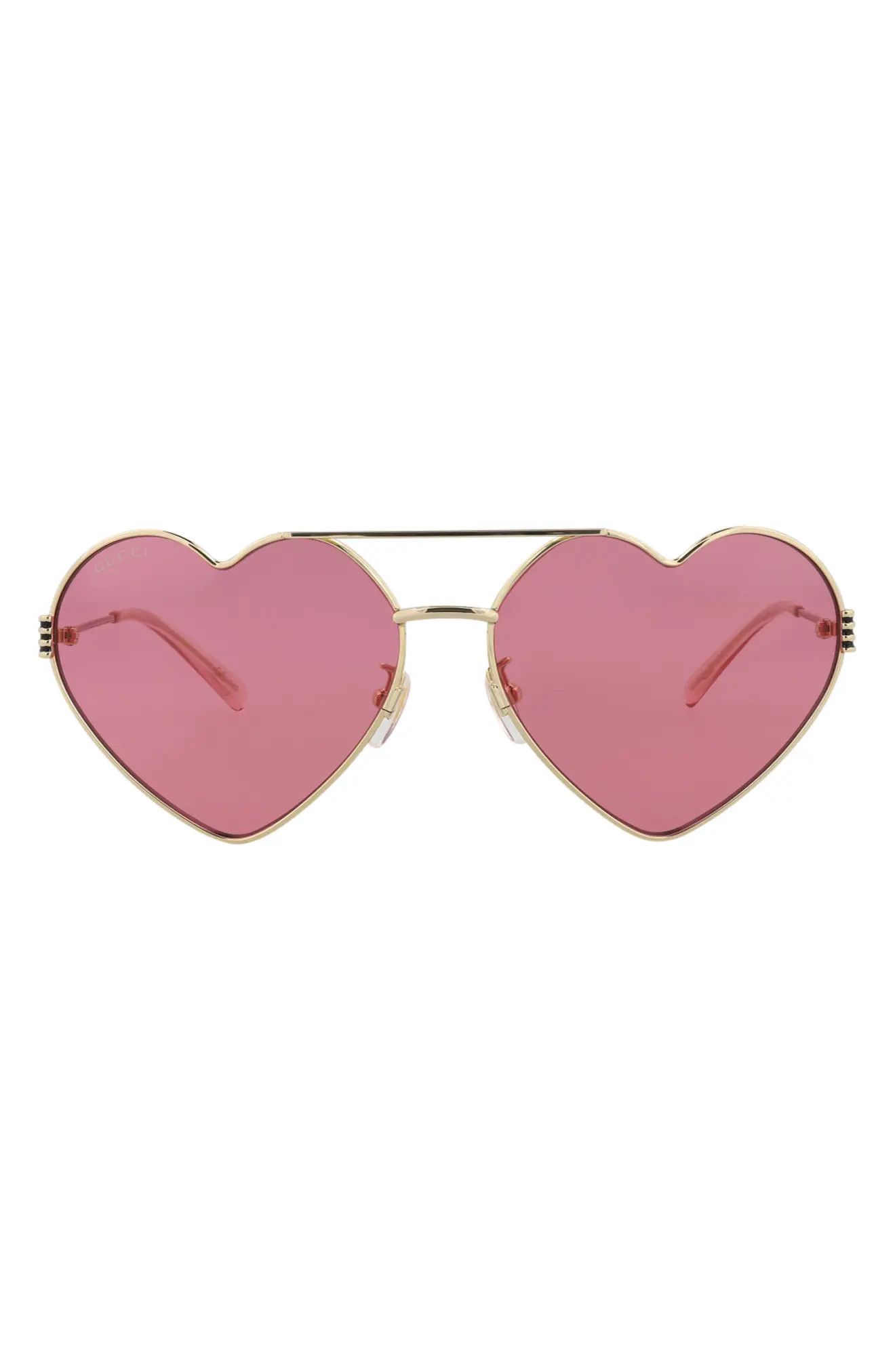 Gucci 62mm Heart Aviator Sunglasses in Gold Gold Red at Nordstrom Rack | Nordstrom Rack