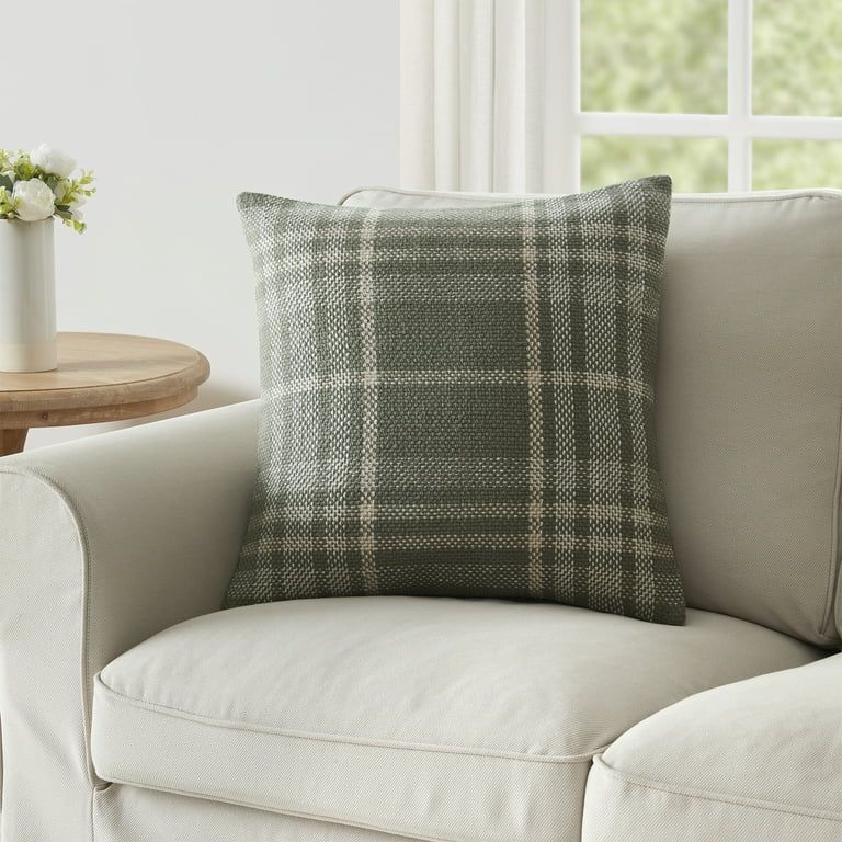 My Texas House 20" x 20" Aurelia Dried Sage Plaid Cotton Decorative Pillow Cover | Walmart (US)