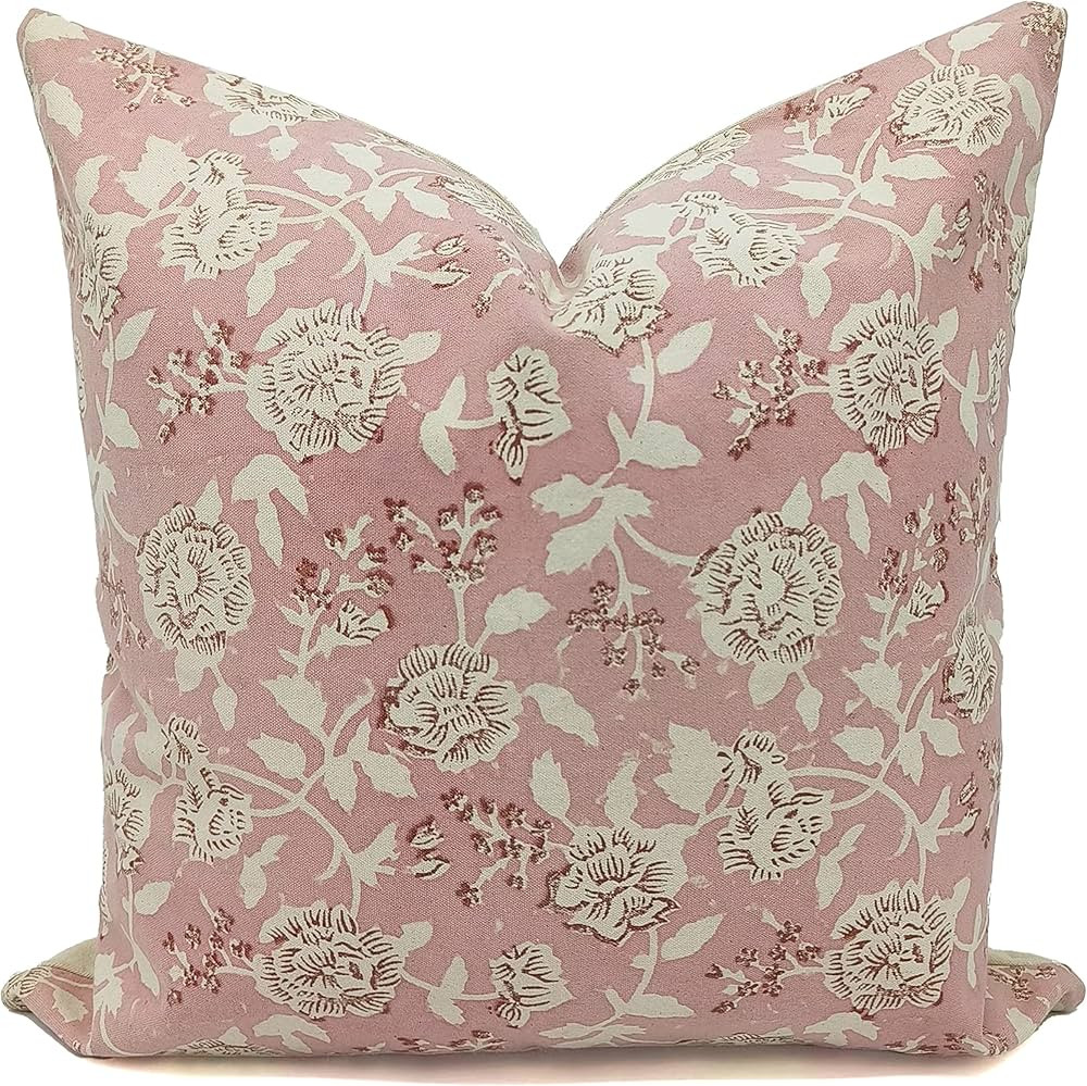 Handmade Art Block Print 22X22 Thick Cotton Throw Zipper Pillowcase Cushion Cover for Sofa Couch,... | Amazon (US)
