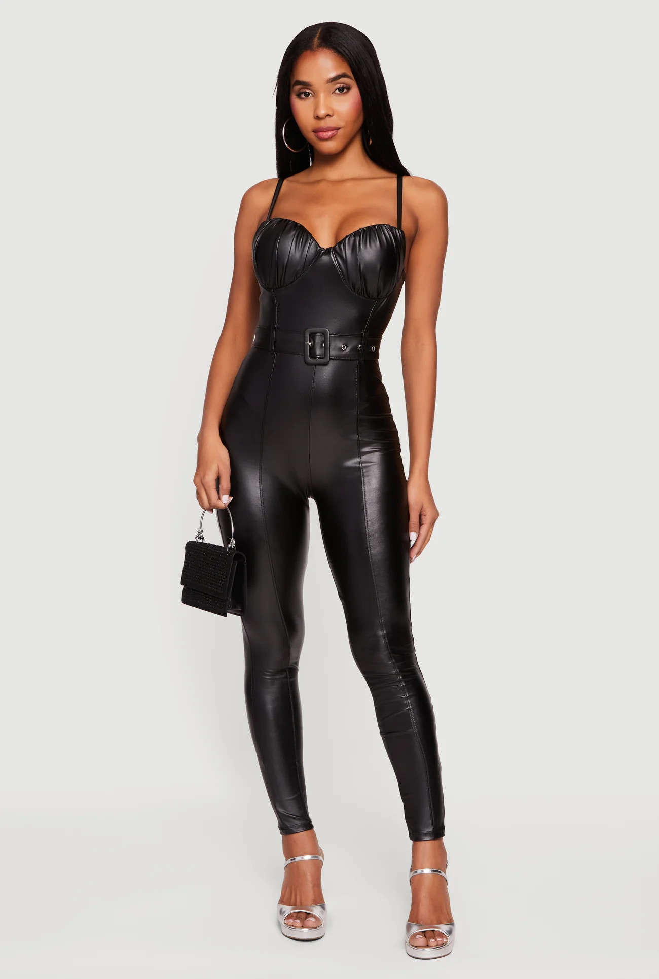 Faux Leather Belted Bustier Jumpsuit | Rainbow Shops