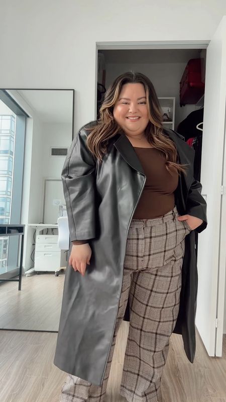 Get ready with me for class and work. 
Plus size outfit for the office or class! 
Bodysuit (originally from Rue21 - similar linked below) 2X 
Wide leg pants size 2X 
Leather trench coat from ELOQUII size 18
Plus size loungewear set from Lane Bryant size 18/20
Trench coat originally from ELOQUII 

#LTKcurves #LTKworkwear #LTKU