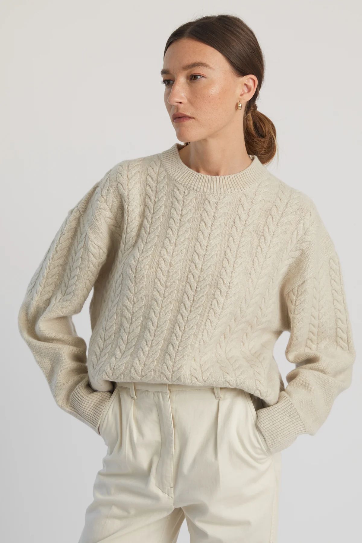 Cable Knit Crewneck Sweater | Almina Concept