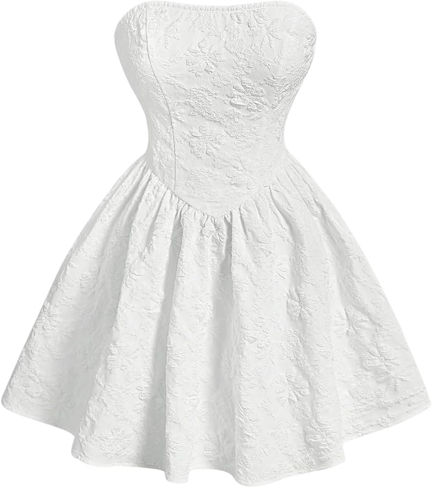 Floerns Women's Elegant Strapless Jacquard Flare Hem Mini Tube Dress | Amazon (US)
