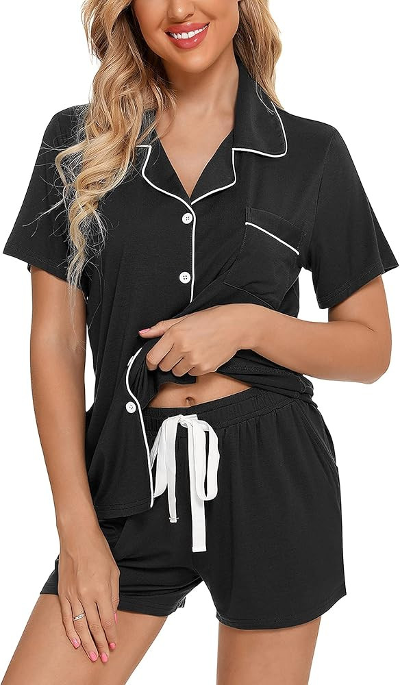 Anjue Women Pajamas Set Bride Pajamas Short Sleeve Sleepwear Button Down Lounge Sets Nightwear So... | Amazon (US)