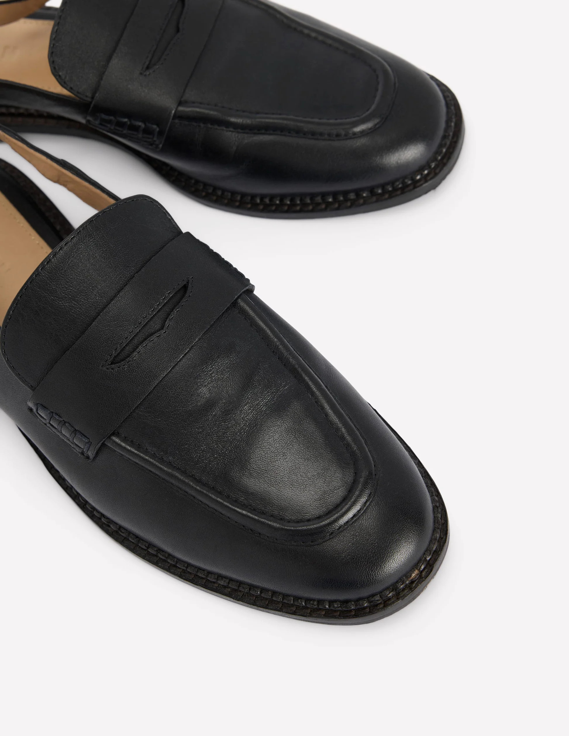 Nya Slingback Penny Loafers-Black | Boden (US)