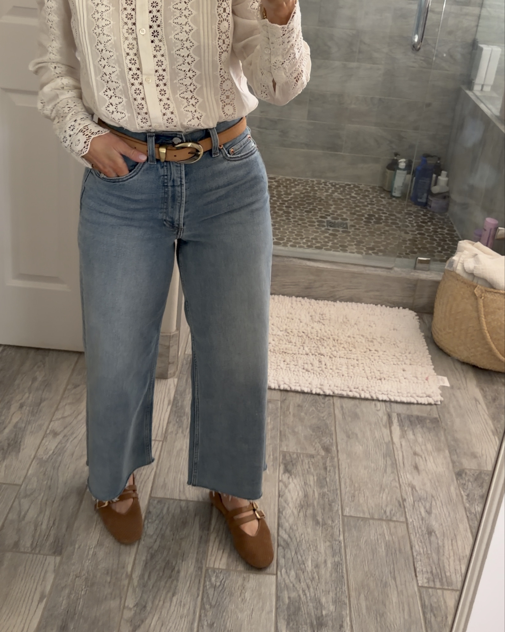 My favorite outfit is a unique, feminine blouse with high rise, wide leg cropped jeans. Add neutral accessories and a bright lip. That's my favorite outfit! 

#LTKootd #LTKOver40 #LTKPetite