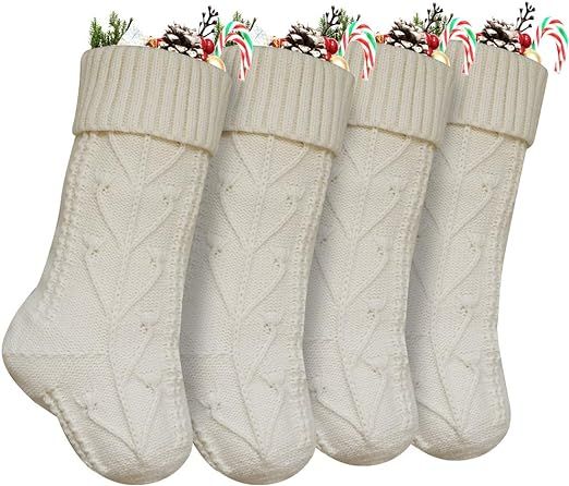 Vanteriam Knit Knitted Christmas Stockings, 4 Pack Personalized Christmas Stockings 15 Inches Cab... | Amazon (US)