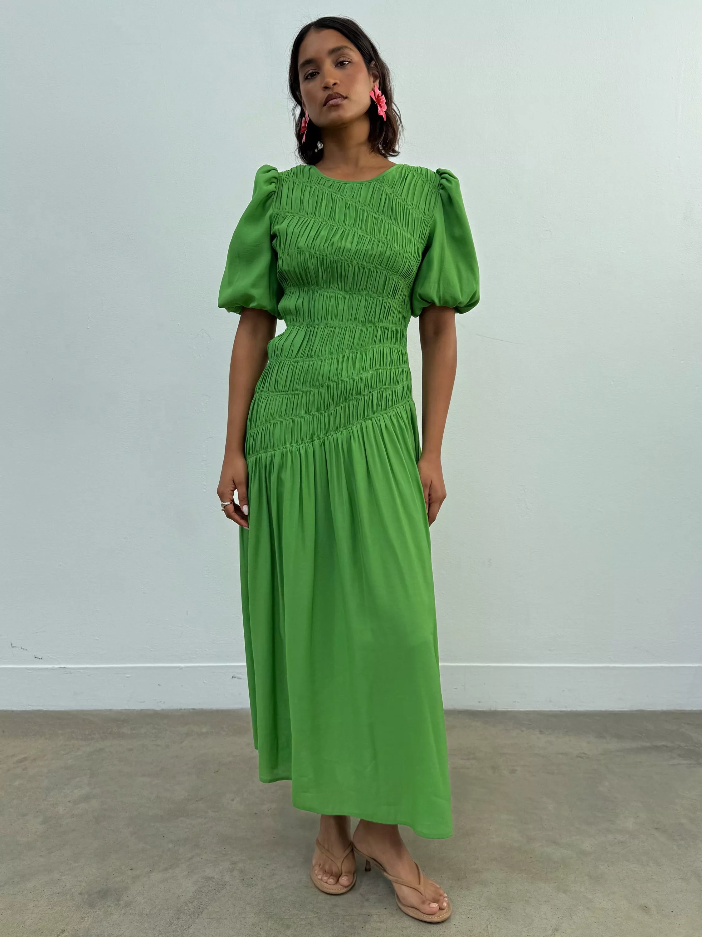 Never Fully DressedShirred Bodice Maxi Dress, Green | John Lewis (UK)