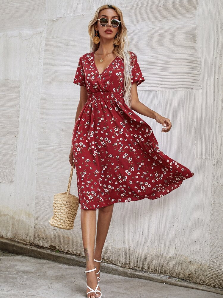 Floral Shirred Waist Dress | SHEIN