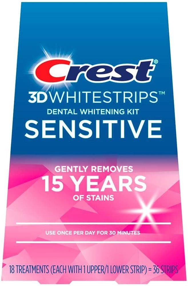 Crest 3D Whitestrips Sensitive At-home Teeth Whitening Kit, 18 Treatments, Gently Removes 15 Year... | Amazon (US)