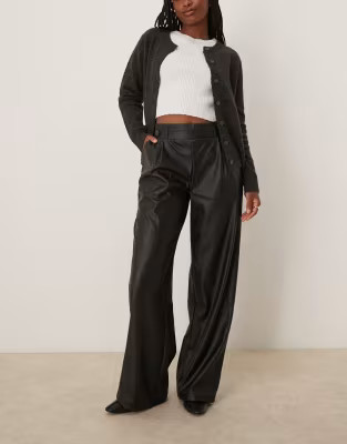 JDY high waisted wide leg faux leather trousers in black | ASOS (Global)