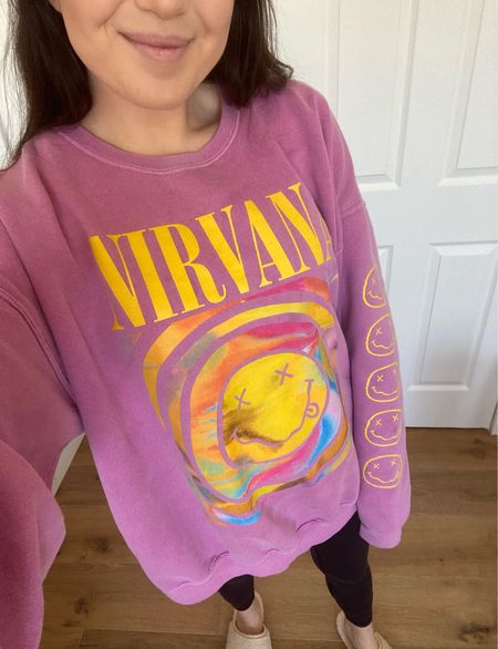 I pretty much live in this sweatshirt! It’s so cozy and oversized! I’ve had it for almost two years now! #nirvana #urbanoutfitters #mom #cozy #sahm #graphicsweatshirt #loungewear

#LTKfindsunder100 #LTKSpringSale