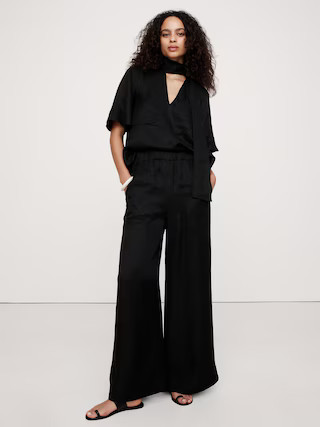 High-Rise Wide-Leg Viscose-Linen Pull-On Pant | Banana Republic (US)