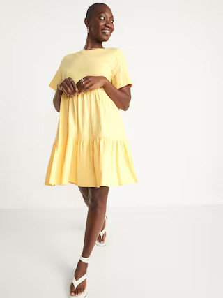 Slub-Knit Short-Sleeve Tiered Swing Dress for Women | Old Navy (US)