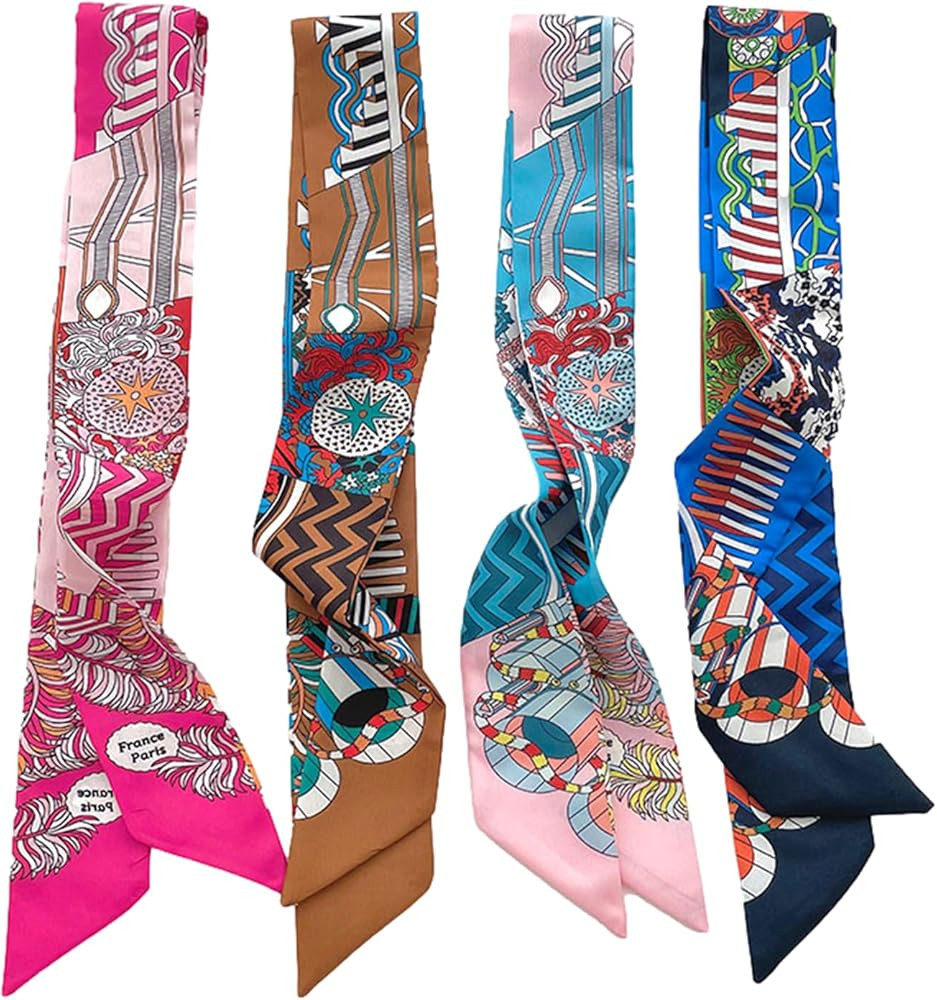QTMY 4 Pack Purse Scarf for Bags Silk Head Scarf for Hair Handbag Women Scarfs Band Hair Neck Scarves Fashion Gifts,57 | Amazon (US)