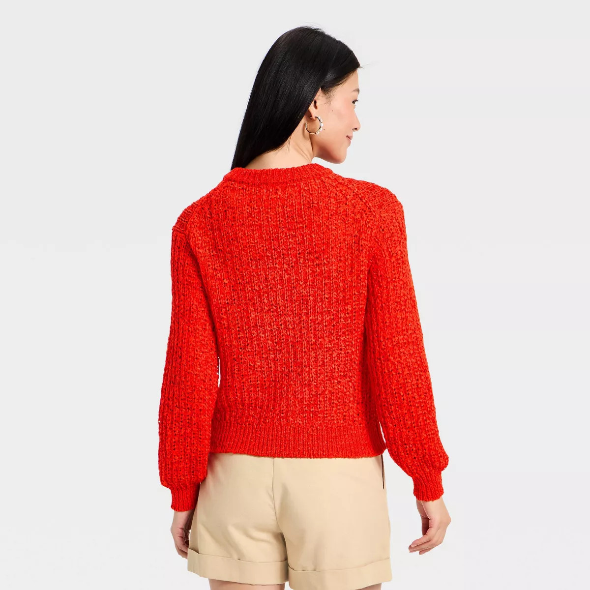 Women's Long Sleeve Round Neck Tape Yarn Pullover Sweater - A New Day™ Red M | Target