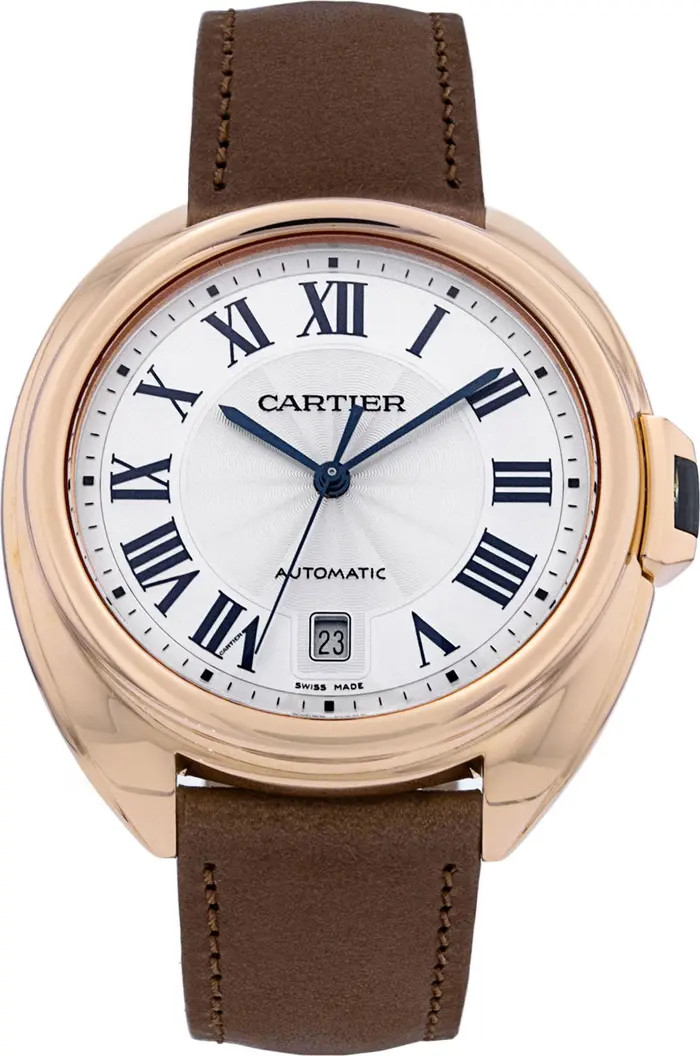 Cartier Preowned 2015 Cle de Cartier WGCL0004 Automatic Leather Strap Watch, 40mm | Nordstrom