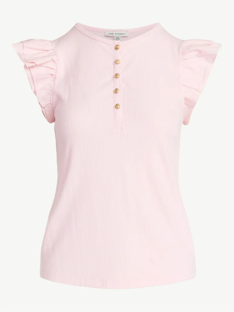 Free Assembly Women's and Women’s Plus Flutter Sleeve Henley Top, Sizes XS-4X | Walmart (US)