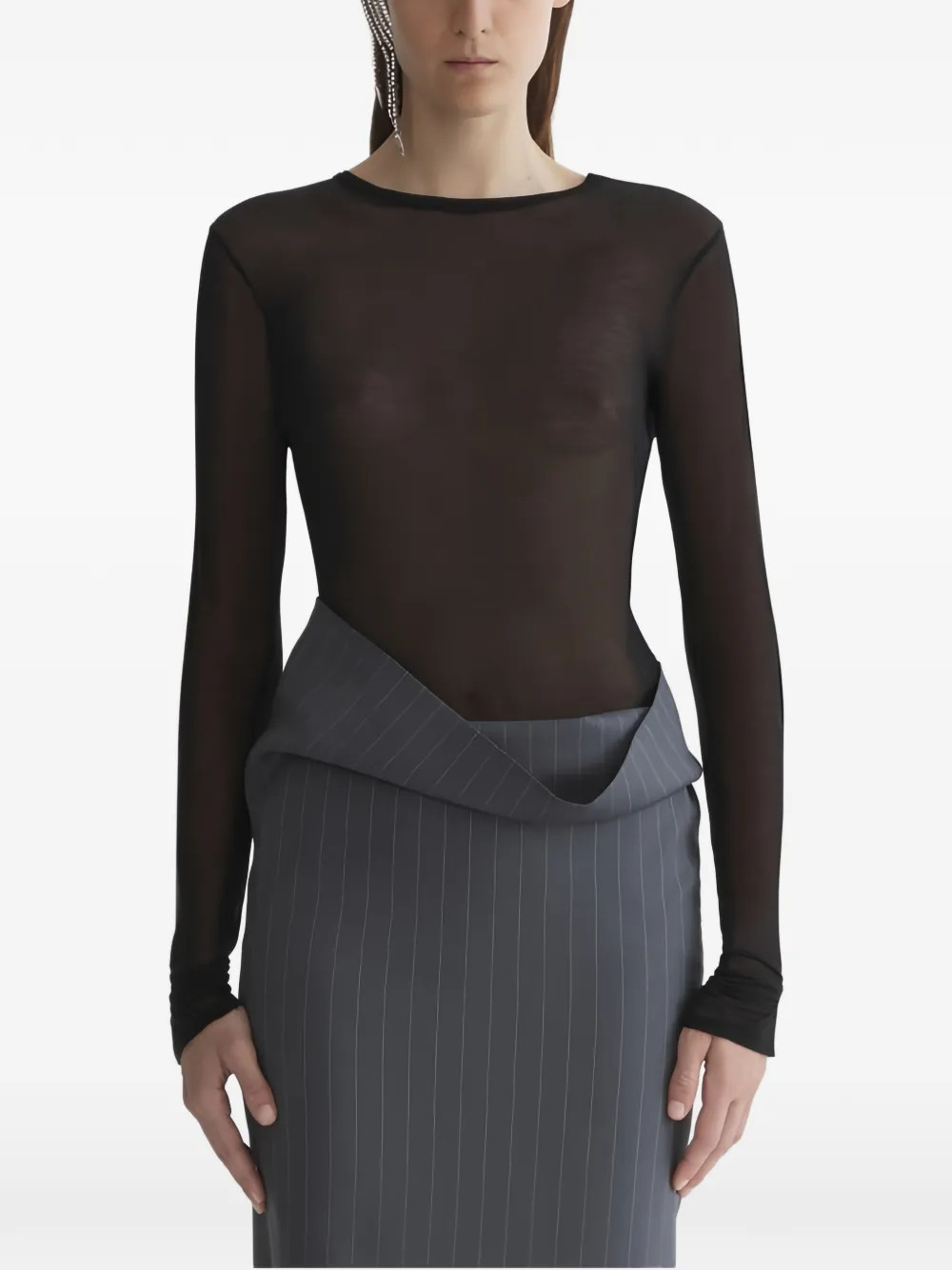 Mugler long-sleeved Sheer Top | Black | FARFETCH LU | Farfetch Global