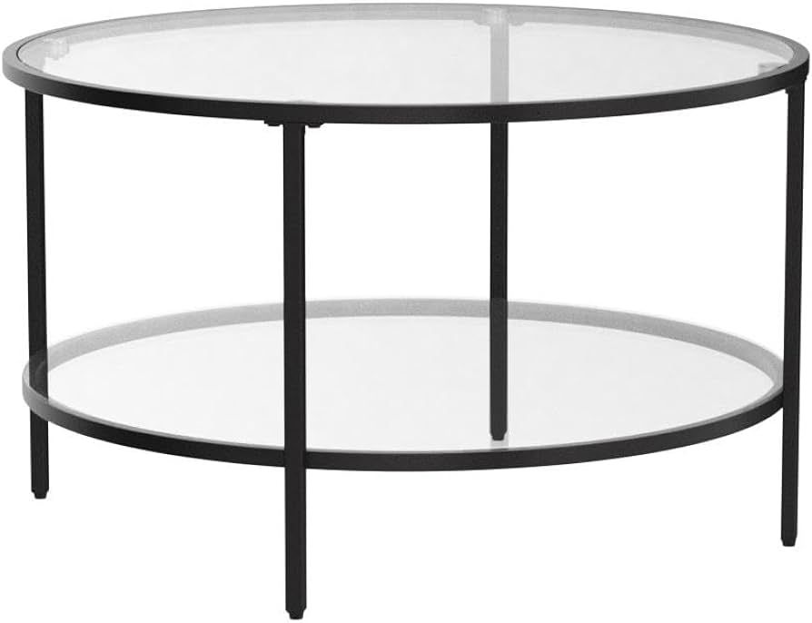 VINGLI Glass Coffee Table,30" Round Coffee Table Black Coffee Tables for Living Room,2-Tier Glass... | Amazon (US)