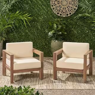 Genser Brown Removable Cushions Wood Outdoor Lounge Chairs with Beige Cushions (2-Pack) | The Home Depot