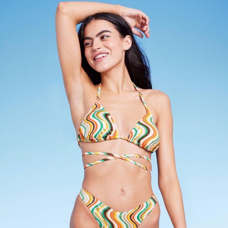 Women's Tie-Front Triangle Bikini Top - Wild Fable™ Multi Striped | Target