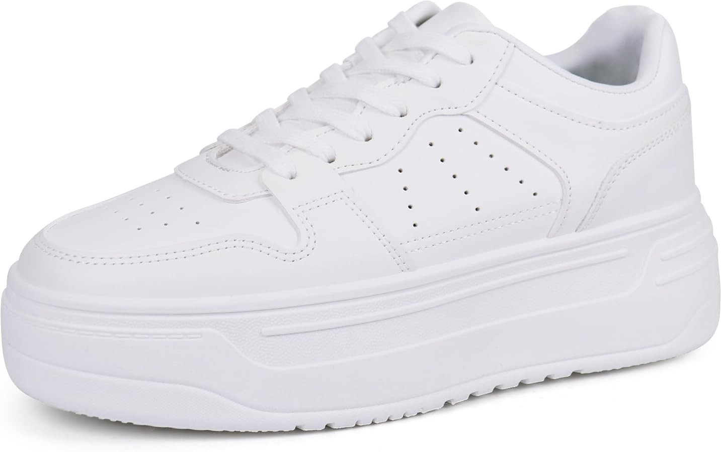 Amazon.com | JABASIC Women Platform Sneakers Low Top Lace Up Fashion Walking Shoes White Tennis S... | Amazon (US)