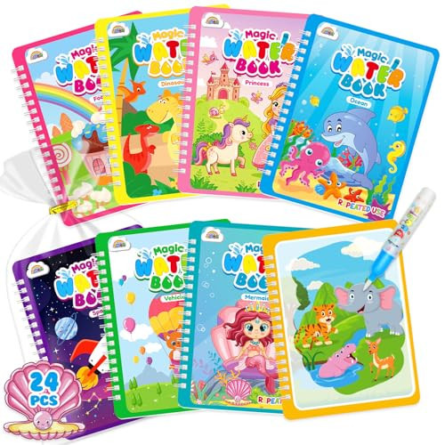 ZMLM 24 Water Coloring Book for Toddlers - Mess Free Water Painting Book,Reusable Magic Paint with Water Doodle Books Party Favors for Kids Ages 3-5 Drawing Travel Toys Gift for Girl Boy (Classic) | Amazon (US)