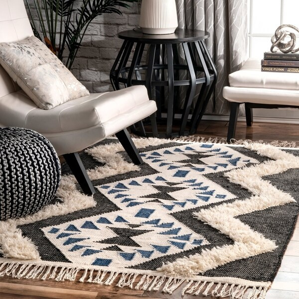 nuLOOM Hand Woven Wool Plush Contemporary Diamond Aztec Geo Shag Area Rug | Bed Bath & Beyond