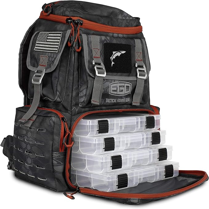 Ego Kryptek Tackle Box, Fishing Pack with 4 Accessory Trays, Water Resistant PVC, Multiple Storag... | Amazon (US)
