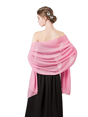 olyrjie Soft Chiffon Scarfs Shawls and Wraps for Evening Dresses Wedding Shawl Wraps Bridal Scarve for Women Peach Pink,72''×18'' | Amazon (US)